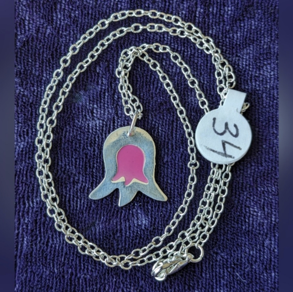 New 925 Sterling Silver Pink Tulip Flower Pendant